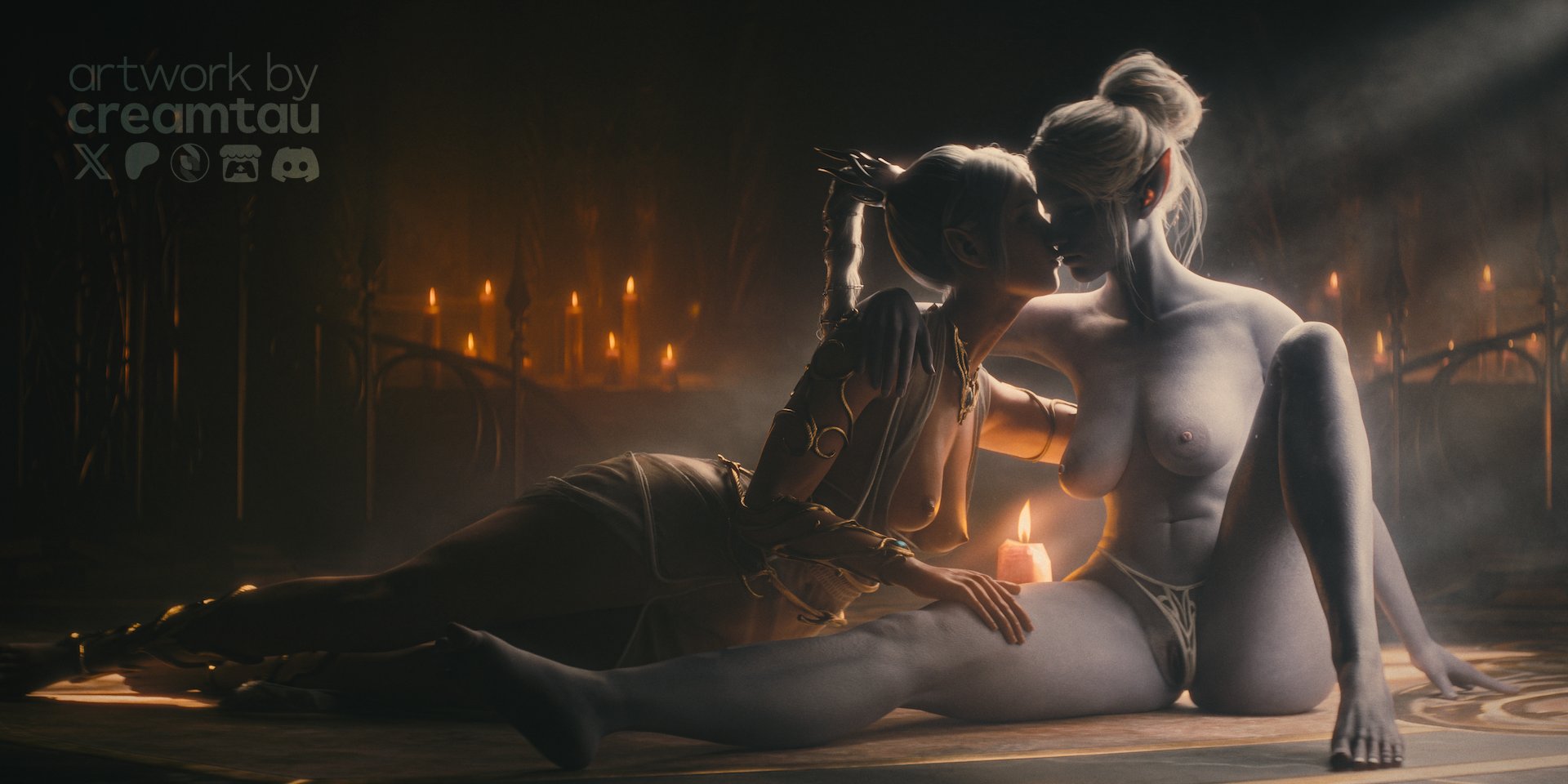 2girls, 3d, baldur's gate, baldur's gate 3, big ass, big breasts, big thighs, braid, breasts, circlet, cleft of venus, creamtau, curvaceous, curvy, curvy figure, dungeons and dragons, elf, elf ears, elf female, female, forgotten realms, half-elf, hips, huge ass, huge thighs, humanoid, large ass, large breasts, large thighs, lesbian, light skin, light-skinned female, mature, mature female, minthara, shadowheart, slim waist, thick, thick hips, thick legs, thick thighs, thighs, voluptuous, waist, wide hips, wide thighs, yuri