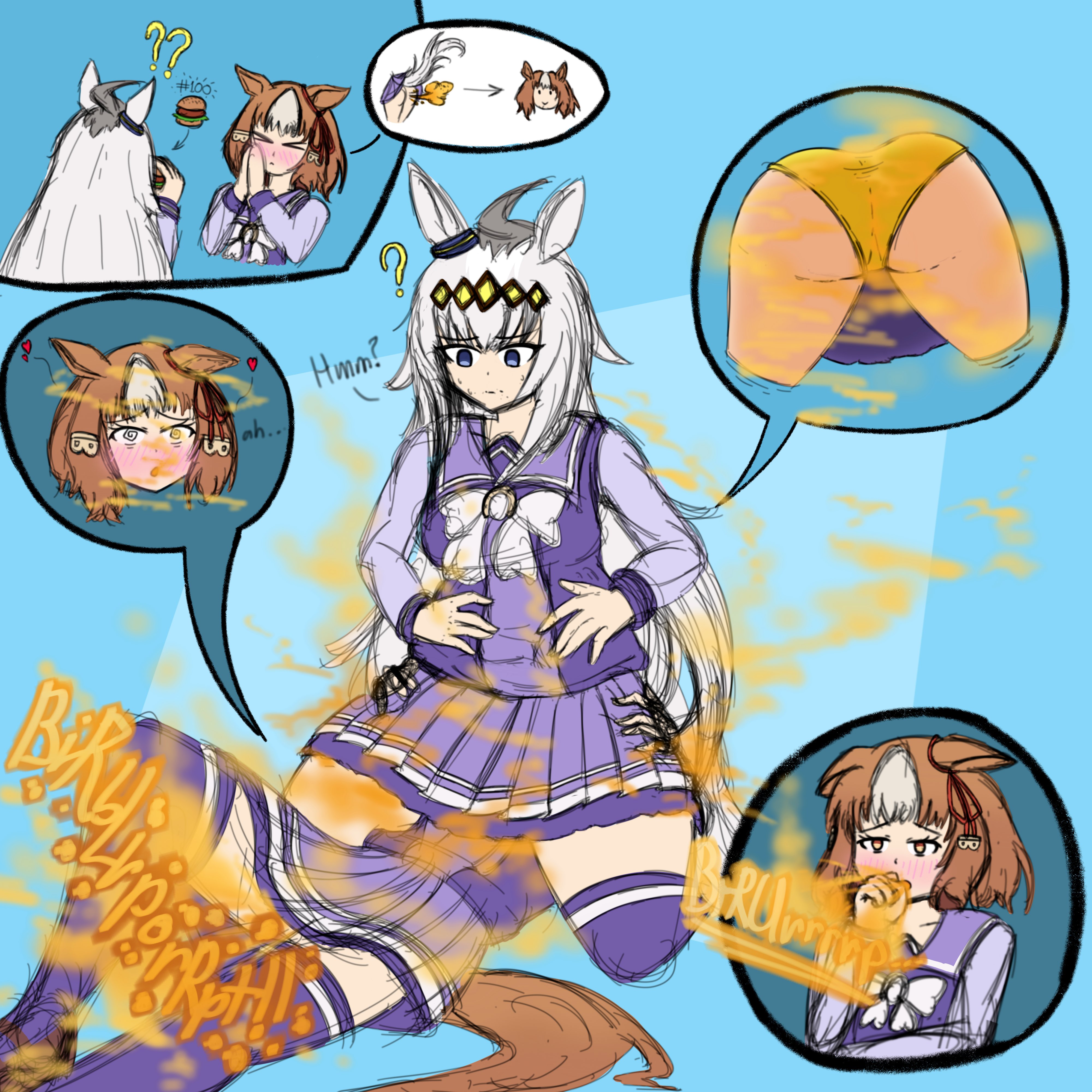 2girls, belch, belching, belno light (umamusume), burp, burp cloud, burp fetish, burping, burping fart, enjoying farts, facesitting, fart, fart cloud, fart fetish, fart sniffing, farting, farting in face, farting on face, female, oguri cap (umamusume), sumipog, umamusume, yuri