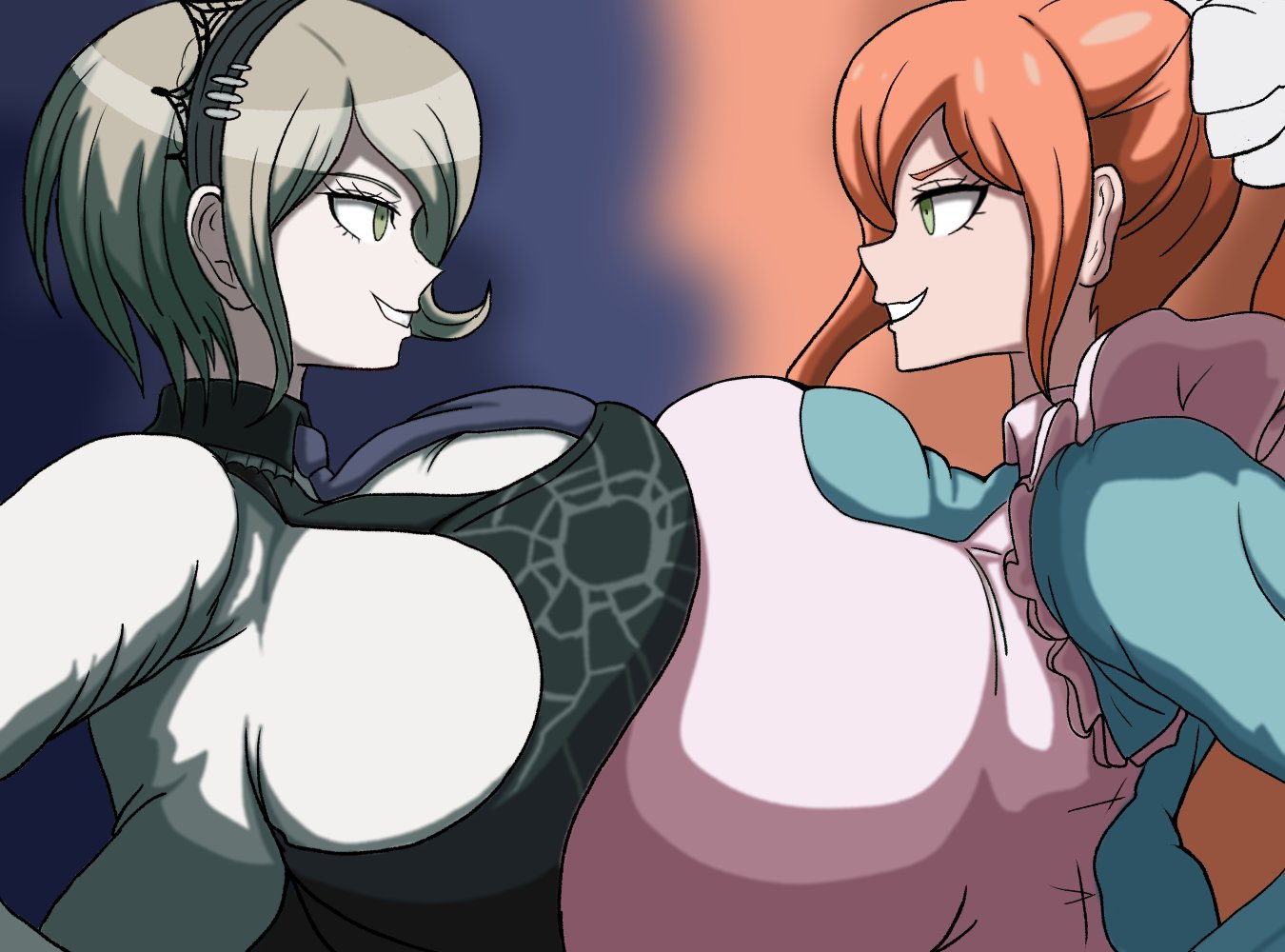 alt3r eg0, breasts, danganronpa, danganronpa 3, danganronpa v3, female, fully clothed, huge breasts, maid, maid apron, maid dress, maid headdress, maid outf, maid uniform, massive breasts, pressing breasts together, teacher, toujou kirumi, yukizome chisa
