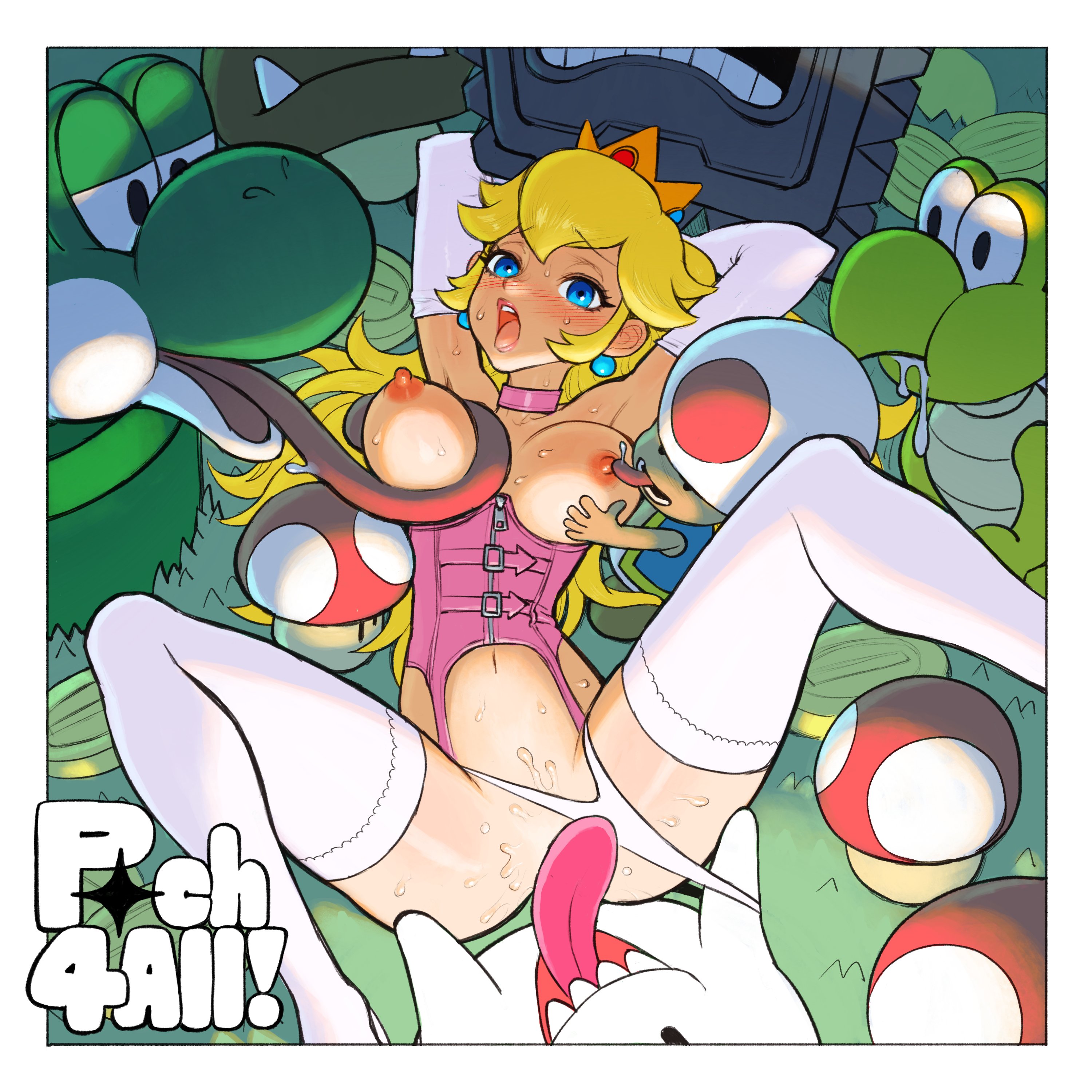 1girls, 2025, 6boys, arm sleeves, bangs, blonde female, blonde hair, blonde hair female, blonde-haired female, blue eyes, blue eyes female, blush, blush lines, blushing female, boo (mario), breasts, breasts out, clothed, clothes, clothing, coin, coins, collar, corset, crown, datinsl, dattosan, ddaatt33, digital drawing (artwork), digital media (artwork), ear piercing, earrings, erect nipples, female, female focus, goomba, grabbing, grabbing breasts, grabbing panties, grass, headwear, koopa, koopa troopa, laying down, laying on back, laying on ground, licking, licking nipples, licking pussy, long hair, long hair female, long tongue, looking at another, looking at partner, looking down, looking up, lying on back, lying on ground, male, male/female, mario (series), nintendo, nipples, open mouth, orgy, panties, panties aside, partially clothed, partially clothed female, princess peach, pussy, pussy covered, pussy obscured, saliva, saliva drip, saliva trail, shiny skin, stockings, super mario bros., super mushroom, sweat, sweatdrop, sweating, sweaty, sweaty body, thwomp, tiara, toad (mario), tongue, tongue out, white border, yoshi