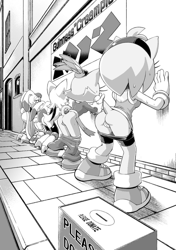 5girls after_sex against_wall amy_rose anal ass blaze_the_cat censored comic cream_the_rabbit cub fur furry hedgehog mario_and_sonic_at_the_olympic_games monochrome pants_down public pussy rouge_the_bat rouge_the_bat_(olympic_games) sex sonic_(series) tojyo vanilla_the_rabbit young