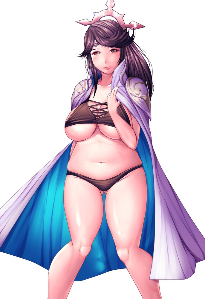 1girls black_hair breasts cape circlet cleavage curvaceous female fire_emblem fire_emblem_if harihisa high_resolution jewelry lips long_hair midriff mikoto_(fire_emblem) milf milfeulle_sakuraba mole mole_under_mouth navel nintendo pantsu plump sideboob smile solo stomach tiara underboob underwear