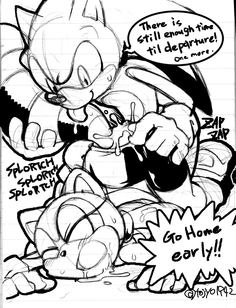 anal anthro ass_grab ass_up black_and_white closed_eyes clothed cum cum_in_ass dialogue doggy_style female forced from_behind furry larger_male male marine_the_raccoon open_mouth rape sonic_(series) sonic_the_hedgehog straight tojyo