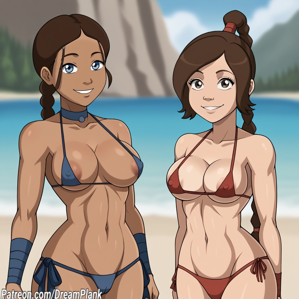 areola_slip areolae avatar_the_last_airbender beach bikini breasts dreamplank katara navel ty_lee