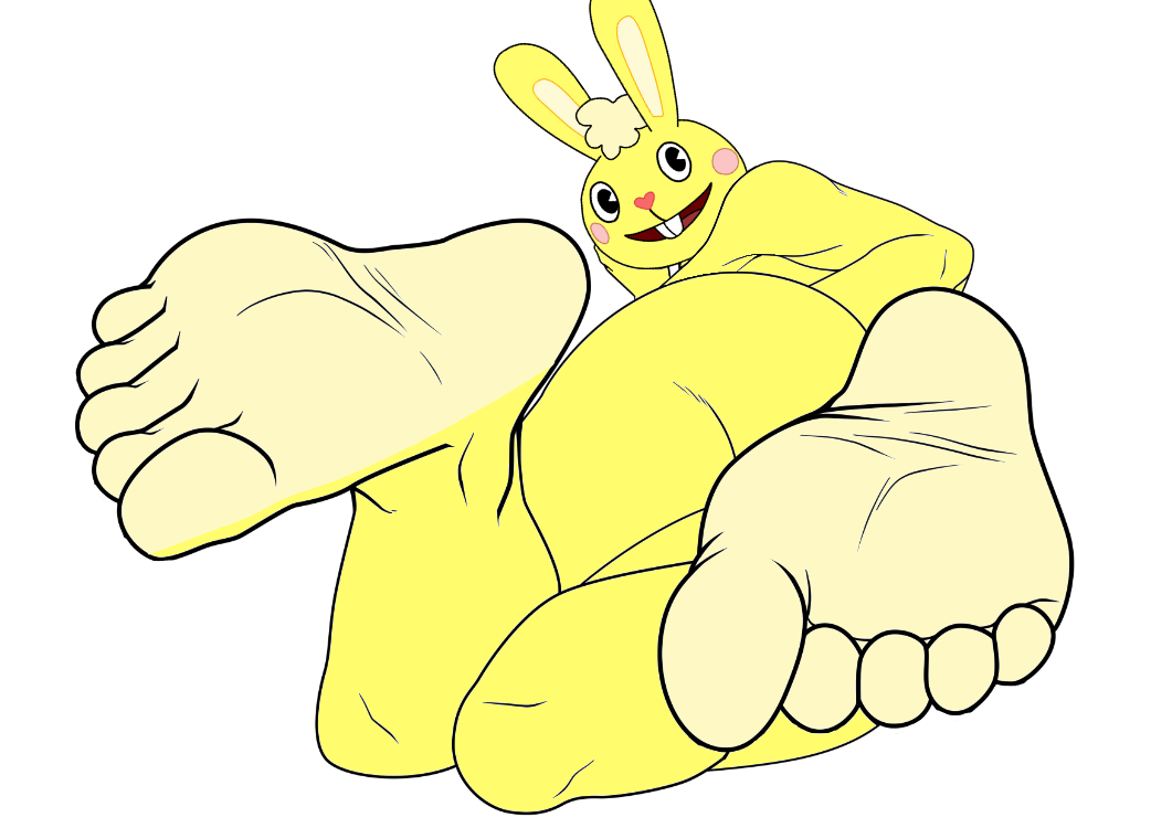 5_toes barefoot bunny cuddles cuddles_(htf) cyborg-steve edit feet feet_tease foot_fetish foot_focus furry happy happy_tree_friends humanoid_feet inviting lagomorph leporid lying mammal mondo_media mutlicolored_soles presenting_feet rabbit soles teasing teasing_with_feet toes yellow_fur