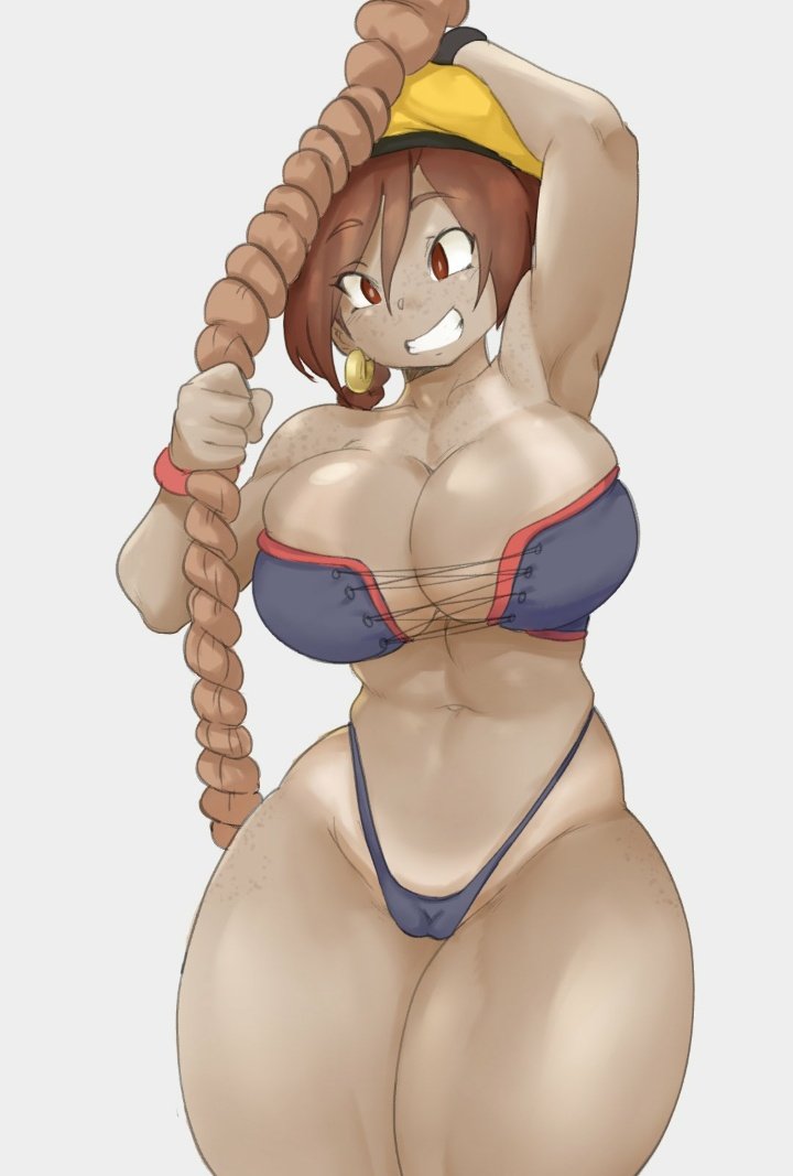 abs, armpits, aubrey (sea legs), beret, bikini tan, bra, bracelet, breasts, brown eyes, brown hair, bursting breasts, cameltoe, cleavage, cleft of venus, climbing, clothed, cowboy shot, curvy, dark skin, dark-skinned female, earring, earrings, exercise, female, female only, fit, freckles, front view, full cleavage, gritted teeth, hat, highleg, highleg panties, hourglass figure, huge breasts, human, matching hair/eyes, monkeywithaafro, muscular, muscular female, naughty face, navel, ponytail, pussy, rope, sea legs, seductive, seductive smile, skimpy, smile, smirk, solo, tanlines, tanned skin, thick thighs, thong, training, voluptuous, wasp waist, webcomic, wide hips