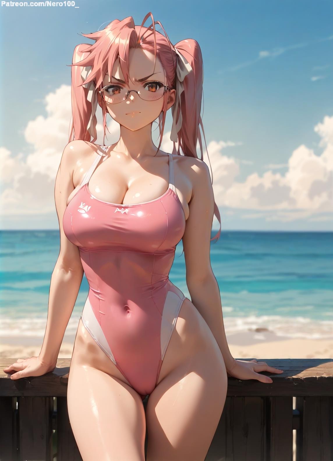 1girls 2d ai_generated ass ass athletic athletic_female bare_shoulders beach belly big_breasts chest curvy curvy_figure cute cute_face detailed eyelashes eyeshadow female female_only fit fit_female focus glasses high_quality highschool_of_the_dead hips huge_breasts large_breasts legs light-skinned_female light_skin lips lipstick looking_at_viewer makeup mascara midriff navel nero100 one-piece_swimsuit orange_eyes outdoors pale-skinned_female pale_skin pink_hair posing sagging_breasts saya_takagi seductive seductive_look stable_diffusion swimsuit swimwear tagme thick_thighs thighs twintails wide_hips yellow_eyes