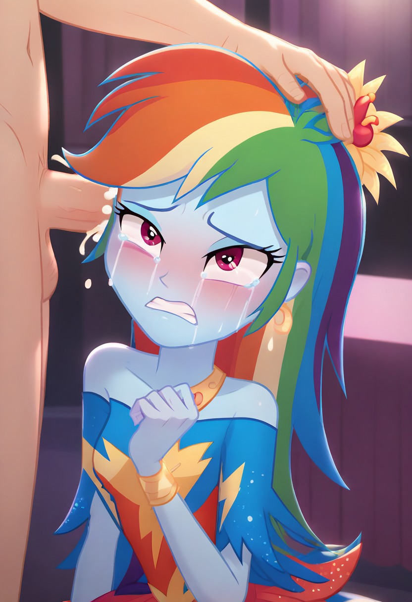 ai_generated blush breasts clothed_sex clothing crying cum dress ear_fuck ear_penetration ear_sex equestria_girls human mindfuck my_little_pony rainbow_dash_(eg) rainbow_dash_(mlp) rape sex teeth