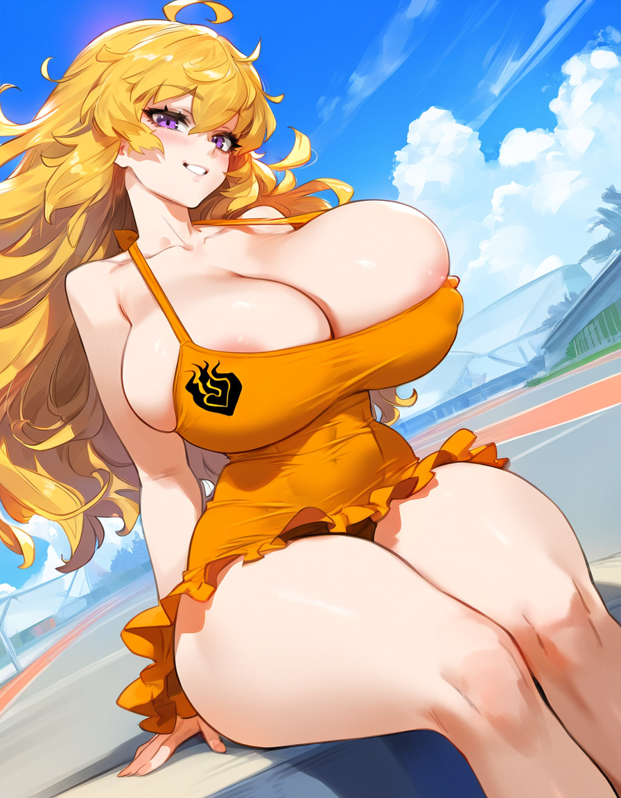 1girls ai_generated blonde_hair female hi_res huge_breasts light-skinned_female light_skin long_hair looking_at_viewer lucyla rwby thick_thighs voluptuous yang_xiao_long