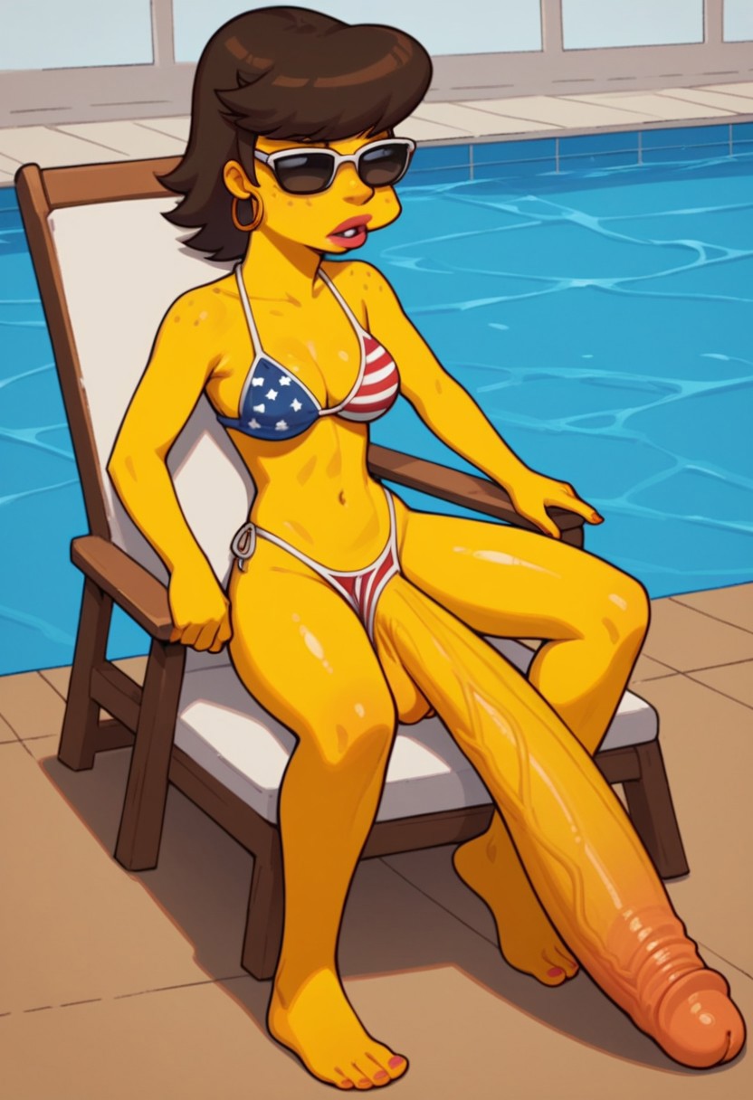 1futa ai_generated breasts civitai flag_bikini futa_only futanari jossyless_(ai) long_penis shauna_chalmers solo_futa sunglasses the_simpsons very_long_penis yellow_skin