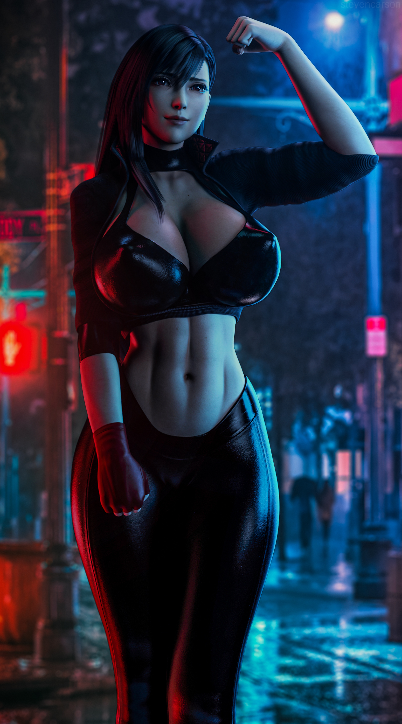 1girls, 3d, big breasts, breasts, cleavage, dissidia, dissidia final fantasy, female, female only, final fantasy, final fantasy vii, flexing, large breasts, solo, solo female, standing, stevencarson, thick thighs, tifa lockhart, wide hips