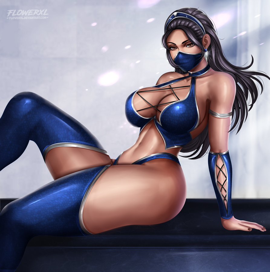 2d abs alluring big_breasts breasts cleavage female female_only flowerxl kitana large_breasts looking_at_viewer midway midway_games mortal_kombat mortal_kombat_(2011) solo thick_thighs thighhighs