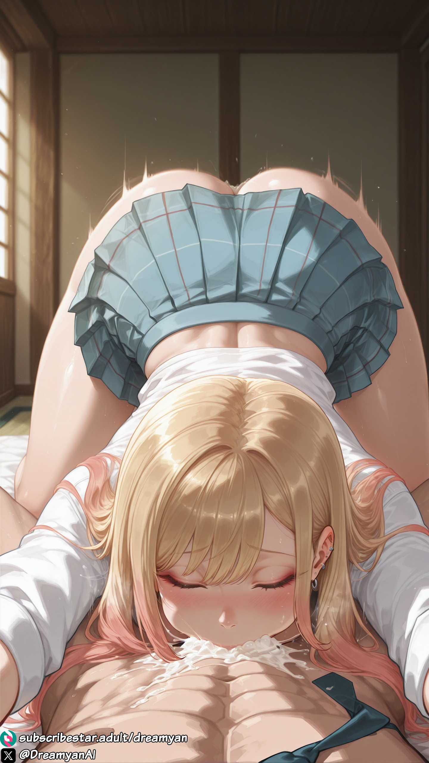 1girls, ai generated, ass, ass up, big breasts, big penis, blonde hair, blowjob, breasts, closed eyes, clothed, clothed female, cum, cum in mouth, curvy, curvy body, curvy female, deepthroat, dreamyan ai, excessive cum, fellatio, hi res, high quality, high resolution, highres, kitagawa marin, long hair, my dress up darling, oral, oral sex, pink eyes, pink hair, school uniform, skirt, sono bisque doll wa koi wo suru, thick ass, thick thighs, thighs, top-down bottom-up, uncensored
