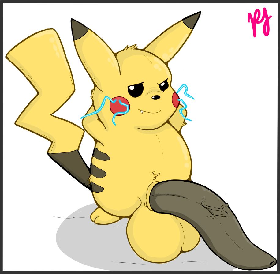 animal_genitalia balls big_balls black_eyes black_penis chubby dipstick_ears electricity fangs feral fur hands_behind_head huge_balls hyper hyper_balls hyper_penis male male_only mammal nintendo penis pfh pikachu pokémon_(species) pokemon pose rodent shadow sheath simple_background small_but_hung solo tapering_penis tuft vein veiny_penis video_games white_background yellow_fur