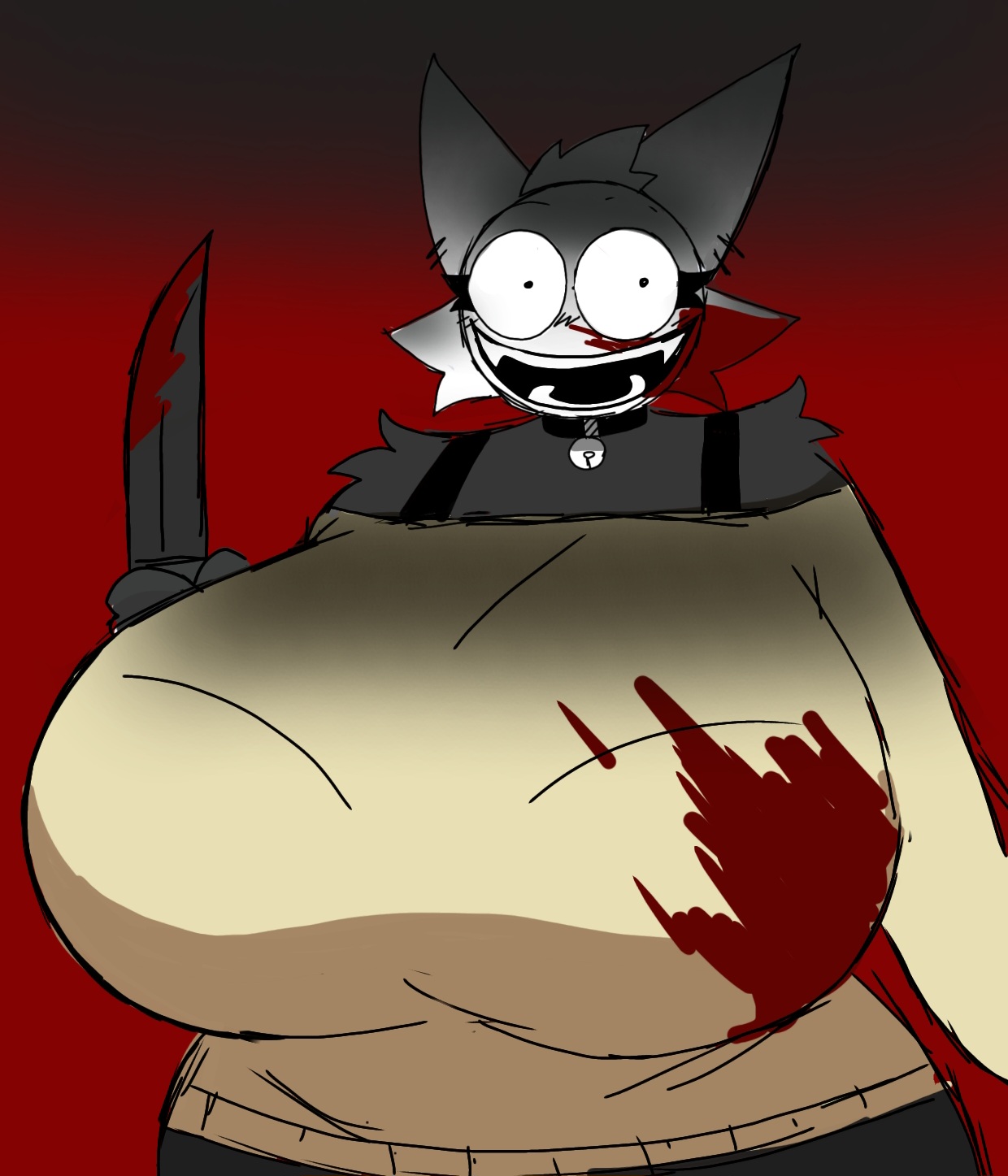 1female, 1girls, big breasts, blood, blood on face, female, female only, holding object, holding weapon, huge breasts, knife, large breasts, momiji (artist), open mouth, solo, solo female, sprunki, sweater, tagme, weapon, wenda (sprunki)