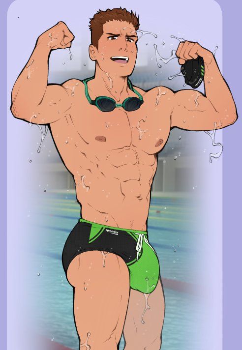 abs, alex walker, baxrranco, bulge, celebration, gay, muscular, sweat, swimsuit, tall, yaoi