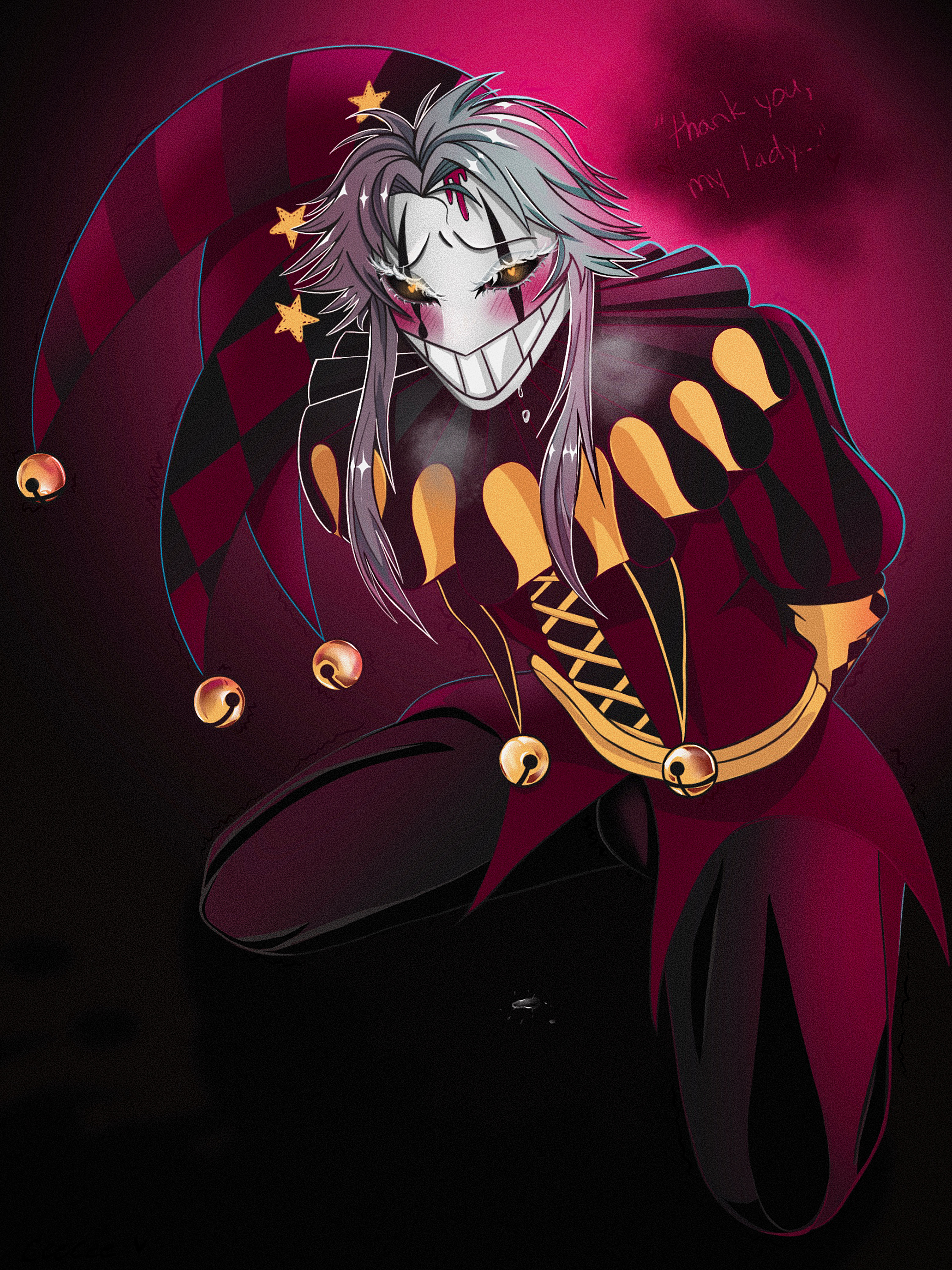 bulge, bulge through clothing, ceesanddesist, clown, heart-shaped pupils, male only, pierrot (the freak circus), submissive male, the freak circus