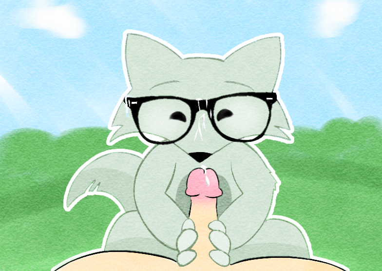 anthro canid canine cum cum_on_face eyewear first_person_view glasses handjob human humanoid_penis looking_at_viewer male mammal mint_mobile minty_(mint_mobile) penis sex yaoi