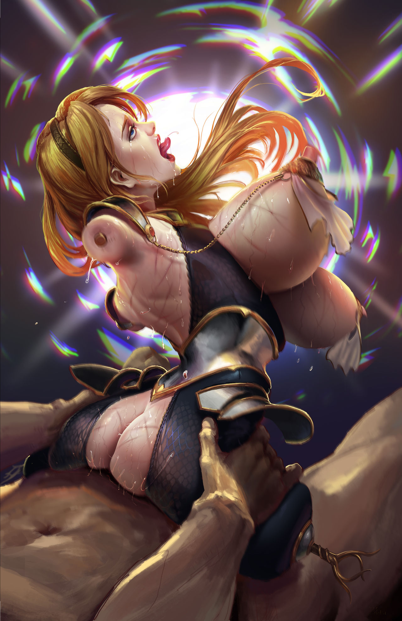 1boy 1boy1girl 1girls amputee big_breasts bimbo breasts cock_sleeve cocksleeve female female_focus jm league_of_legends living_sex_toy luxanna_crownguard male marks quadruple_amputee rape reverse_cowgirl_position tears