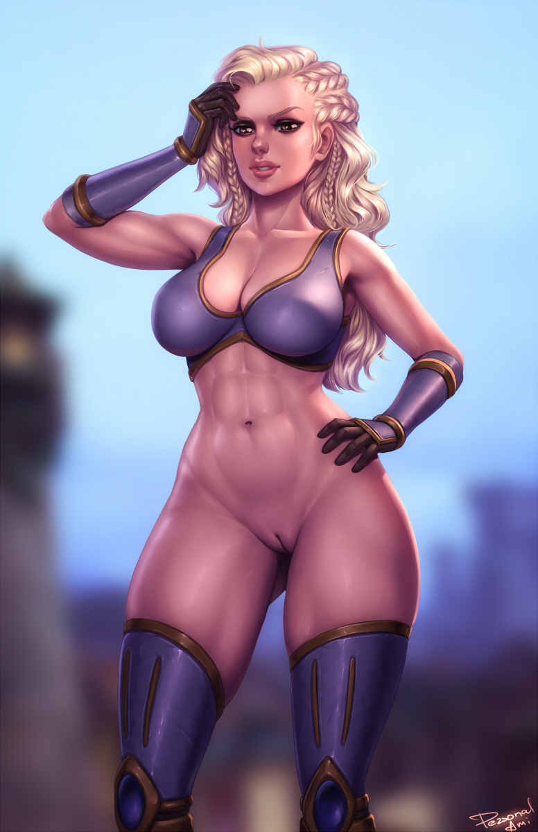 1girls 2019 abs alliance_(warcraft) blizzard_entertainment bottomless breasts cleavage erection female female_only going_commando human_warrior large_breasts no_panties no_pants original_character personalami pussy shaved_pussy solo stephenie_thorne thighhighs warcraft warrior_(warcraft) world_of_warcraft