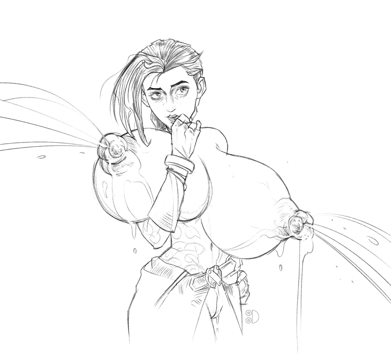1girls, arcane, arcane jinx, breast expansion, breast growth, breast growth (enlargement), breasts, expansion, female, female only, huge breasts, jinx (league of legends), lactation, lactation without expressing, league of legends, massive breasts, netflix, nipples, pussy, riot games, solo, tattoo, tittydispenser
