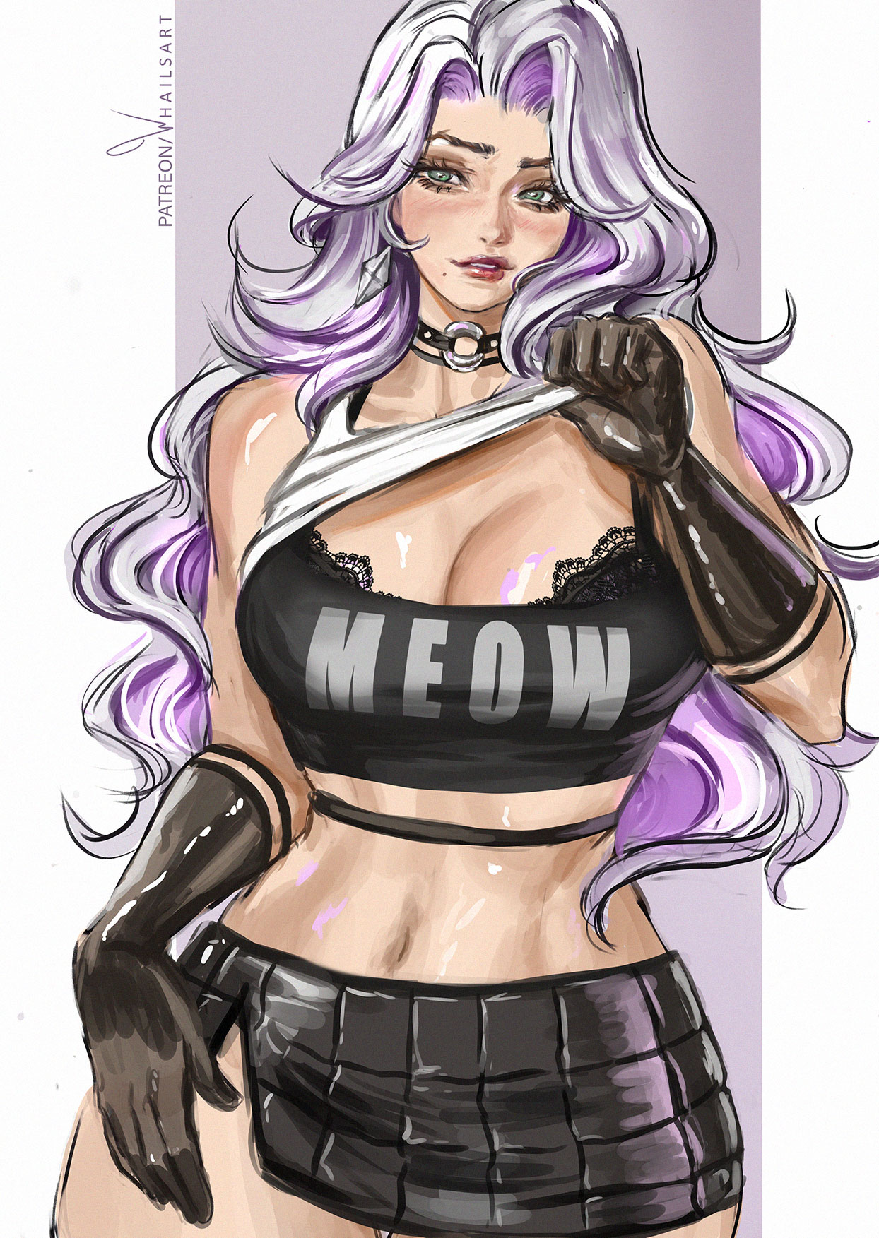 1girls, 2026, 2d, alluring, big breasts, black cat (marvel rivals), black cat (marvel), black cat (urban predator), breasts, bursting breasts, choker, clothed, collar, color, colored, curvaceous, curvaceous body, curvaceous female, curvaceous figure, curvaceous hips, curvy, curvy body, curvy female, curvy figure, curvy hips, enticing, felicia hardy, female, fully clothed, gloves, green eyes, hips, huge breasts, large breasts, light skin, light-skinned female, looking at viewer, marvel, marvel comics, marvel rivals, massive breasts, pinup, red lipstick, seducing, seductive, seductive look, seductive pose, shiny, shiny breasts, shiny skin, solo, spider-man (series), superheroine, teasing, teasing viewer, temptation, tempting, tempting viewer, thick, thick breasts, thick hips, thick thighs, voluptuous, voluptuous female, whailsart, white hair, wide hips