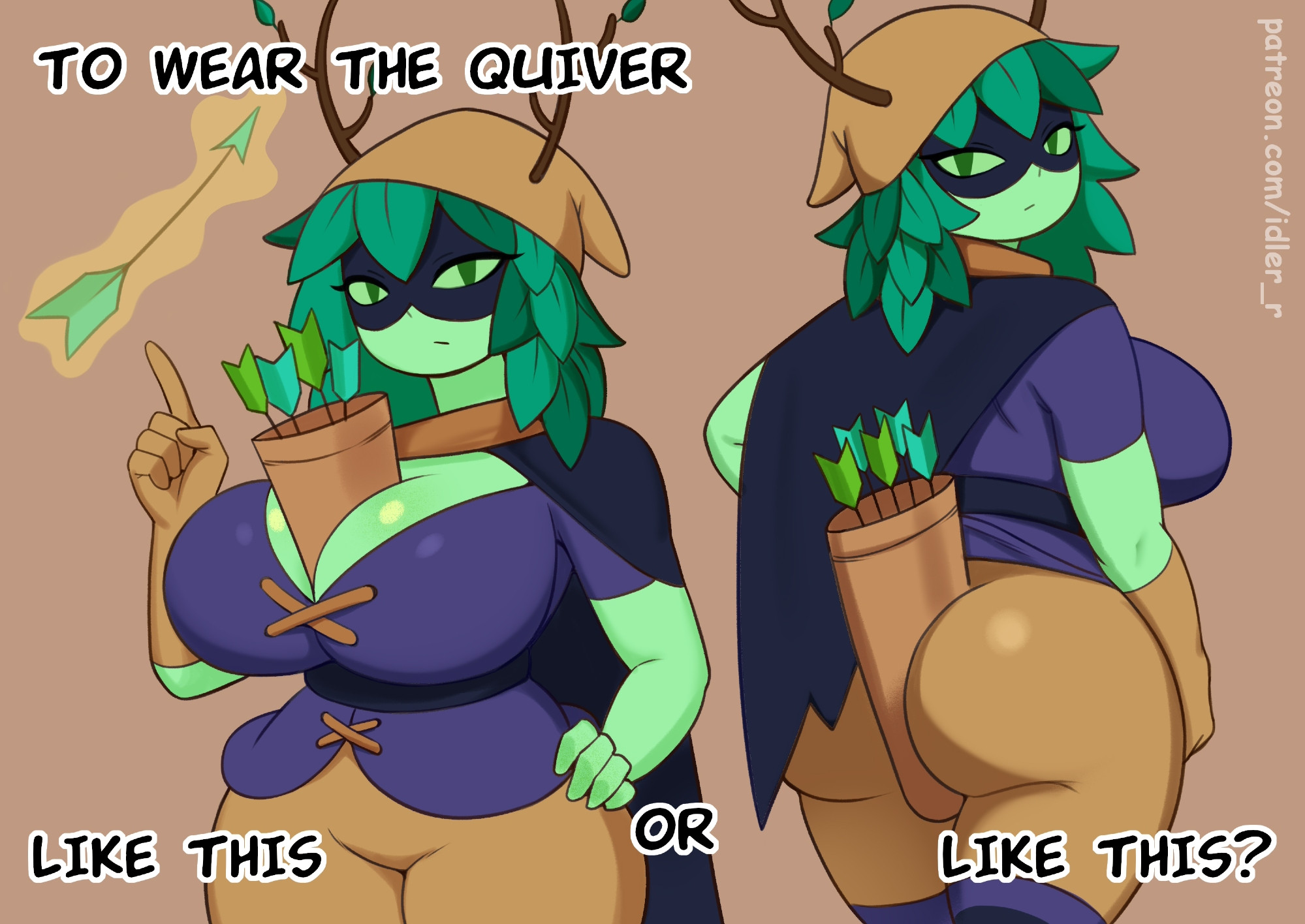 1girls, adventure time, ass, breasts, cartoon network, female, female focus, female only, green body, green eyes, green hair, green skin, huntress wizard, idler r, leaf, leaves, leaves in hair, tagme, thighs