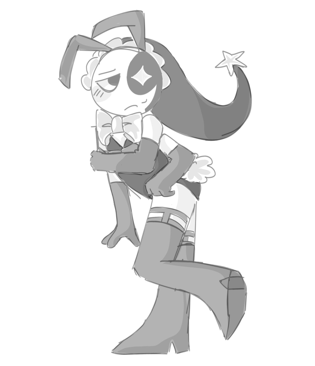 astro (dandy's world), bunnysuit, dandy's world, expression, flushed cheeks, nervous, sfw