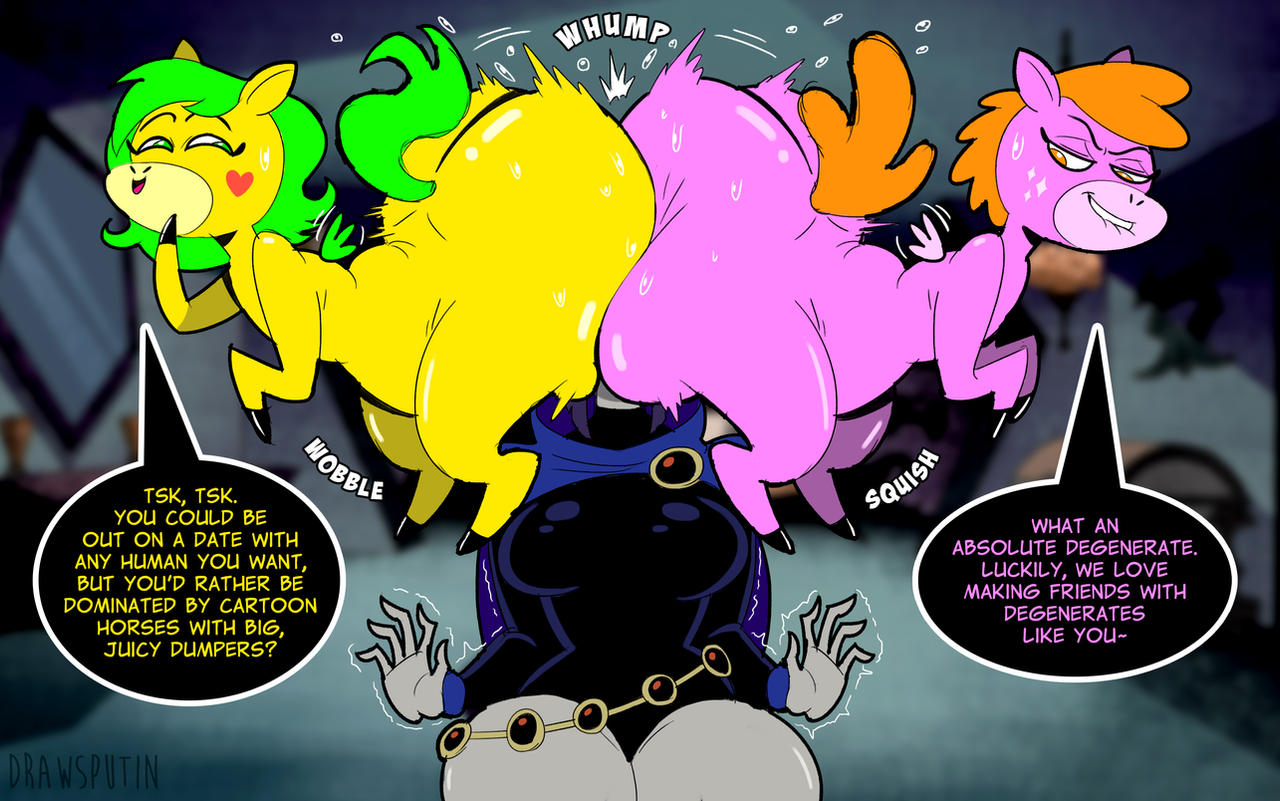3girls, beastiality, big ass, big breasts, big thighs, breasts, bust, busty, butterbean, cambion, curvaceous, curvy, curvy figure, dc, dc comics, demon, demon girl, digital media (artwork), drawsputin, english text, female, female only, feral, forehead jewel, hips, huge ass, huge breasts, huge thighs, human, humanoid, large ass, large breasts, large thighs, mature, mature female, multiple females, multiple girls, pegasus, pretty pretty pegasus, rachel roth, raven (dc), slim waist, sorceress, sparkleface, teen titans, teen titans go, text, thick, thick hips, thick legs, thick thighs, thighs, voluptuous, waist, wide hips, wide thighs