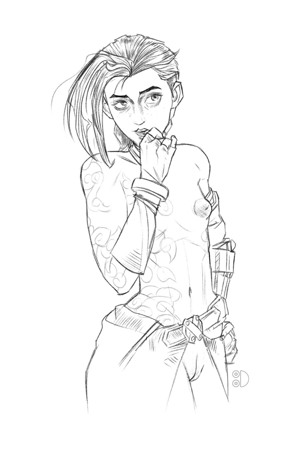 1girls, arcane, arcane jinx, breasts, female, female only, flat chest, inverted nipples, jinx (league of legends), league of legends, netflix, nipples, pussy, riot games, small breasts, solo, tattoo, tittydispenser