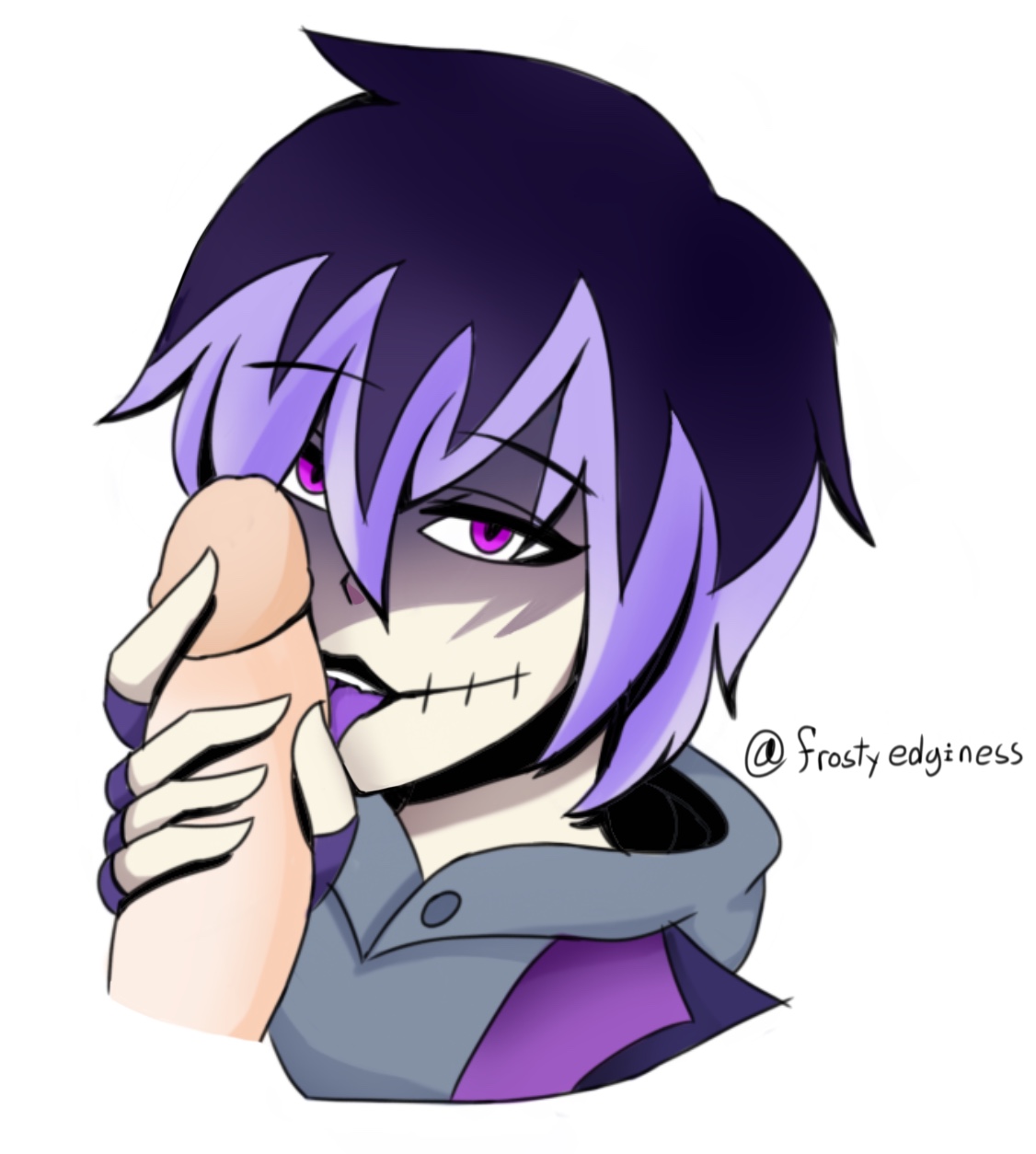 brawlhalla, fellatio, female, frostyedginess, goth, licking penis, lipstick, male, nix (brawlhalla), oral, penis, purple eyes, purple hair