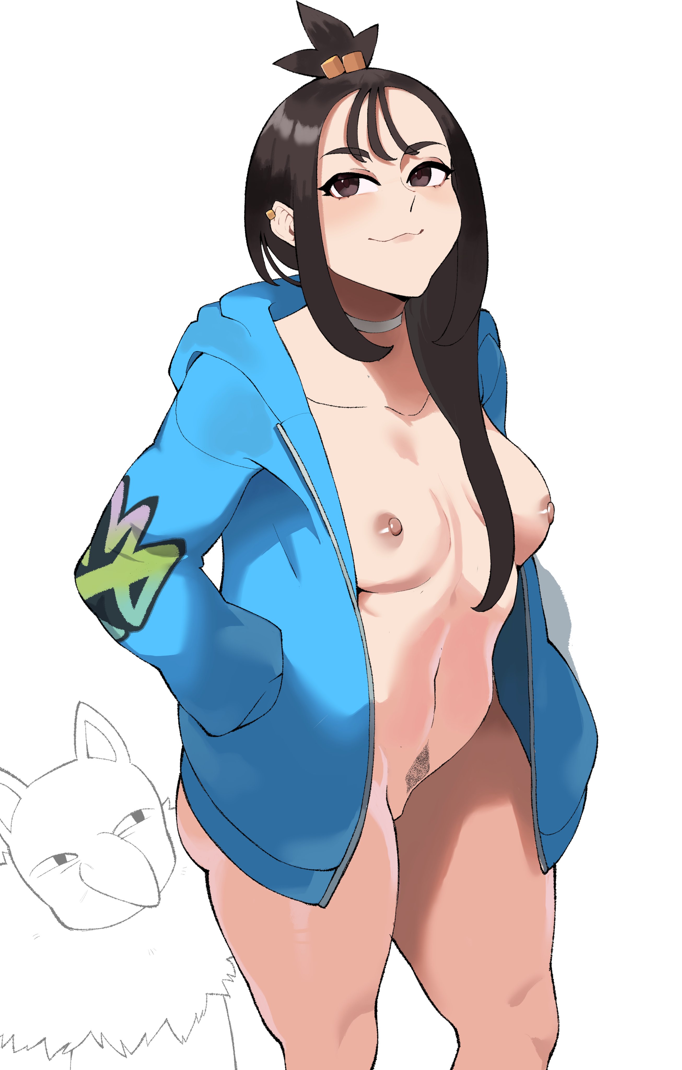 1girls, areolae, black hair, breasts, confident, duro (pokemon), exhibitionism, female, female focus, game freak, guttsuko, hypno, lida (pokemon), light skin, light-skinned female, nipples, pokemon, pokemon legends: z-a, sleeper (pokemon)