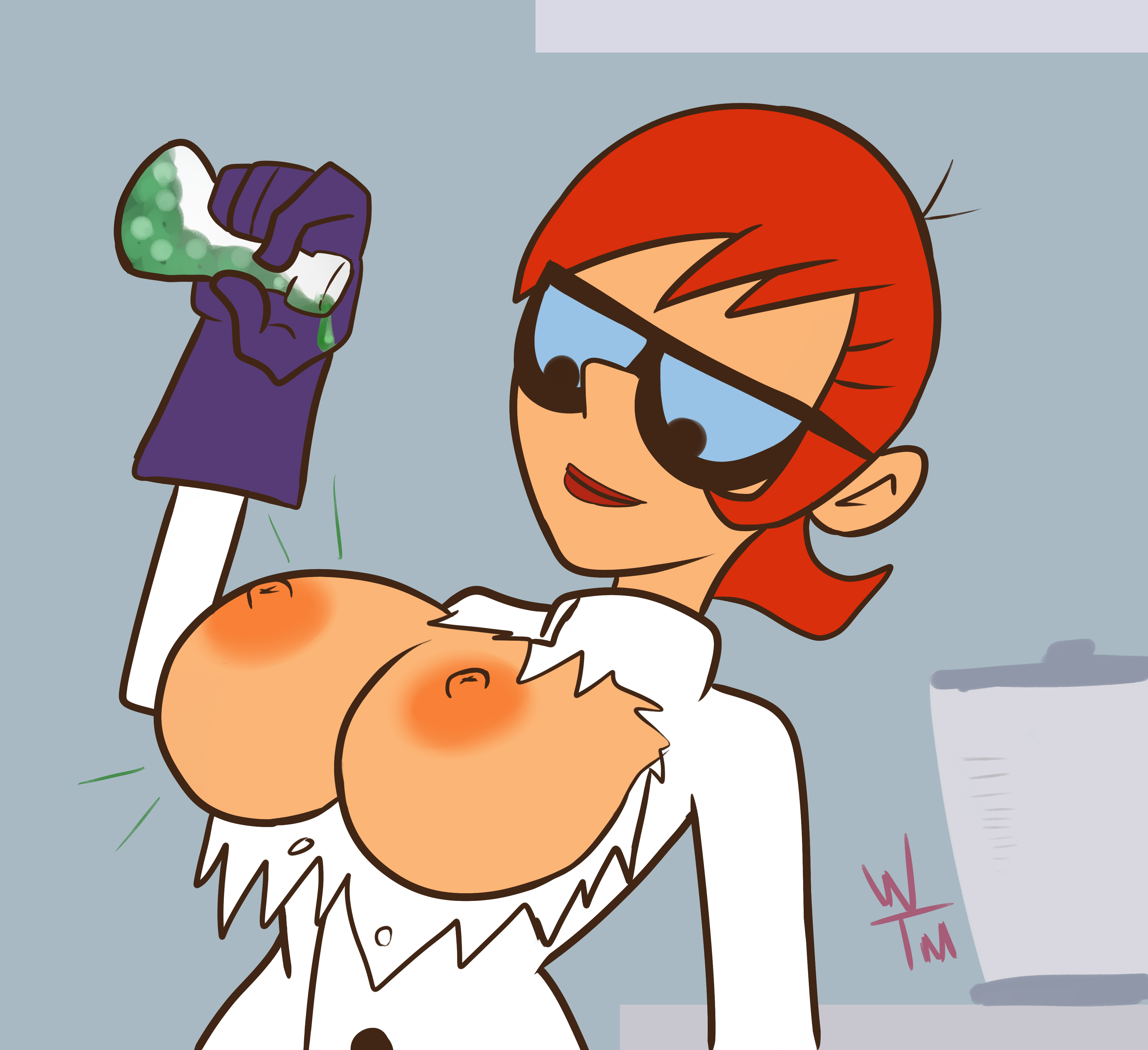 1girls, breasts, cartoon network, cleavage, curvy, dexter's laboratory, dextor's mom, erect nipples, female, glasses, huge areolae, huge breasts, nipples, orange hair, puffy nipples, red hair, short hair, thick lips, voluptuous, white starman