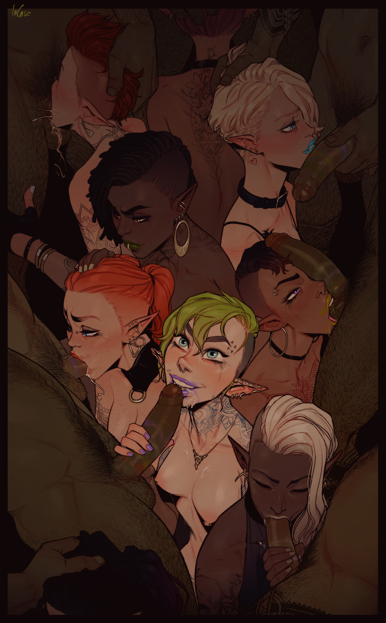 6+boys, 6+girls, 8girls, areolae, balls, big penis, breasts, cum, cum in mouth, cum inside, dark skin, dark-skinned female, deepthroat, elf, elf female, erection, fellatio, female, foreskin, incase, interracial, light skin, light-skinned female, lipstick, lipstick on penis, lipstick ring, male, male/female, multiple females, multiple girls, nipples, oral, orc, orc male, penis, penis on face, rainbow party, straight, testicles, uncircumcised, uncut