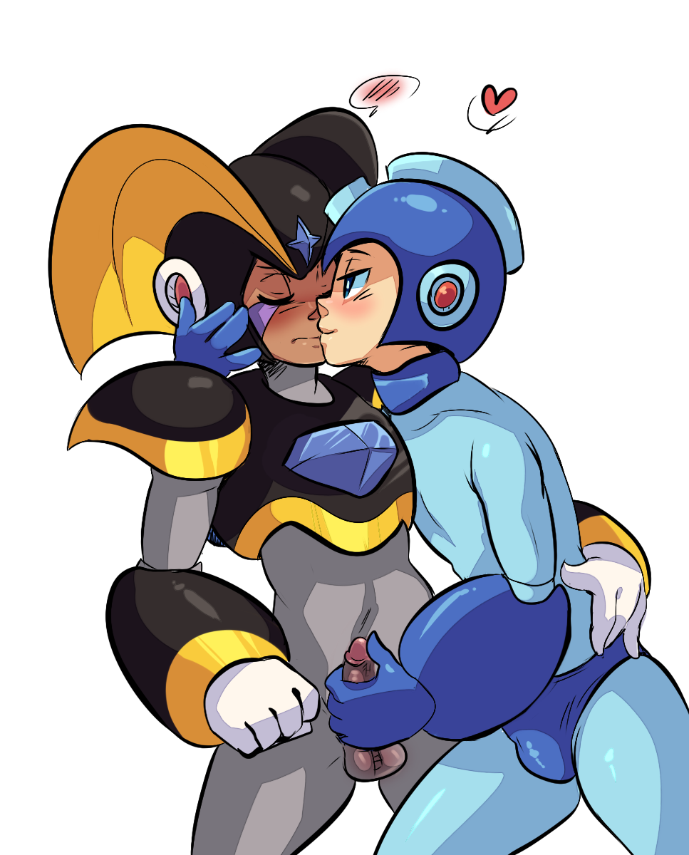 2boys armor bass_(mega_man) blush drcockula erection gay kissing latex love mega_man mega_man(classic) mega_man_(character) robot yaoi