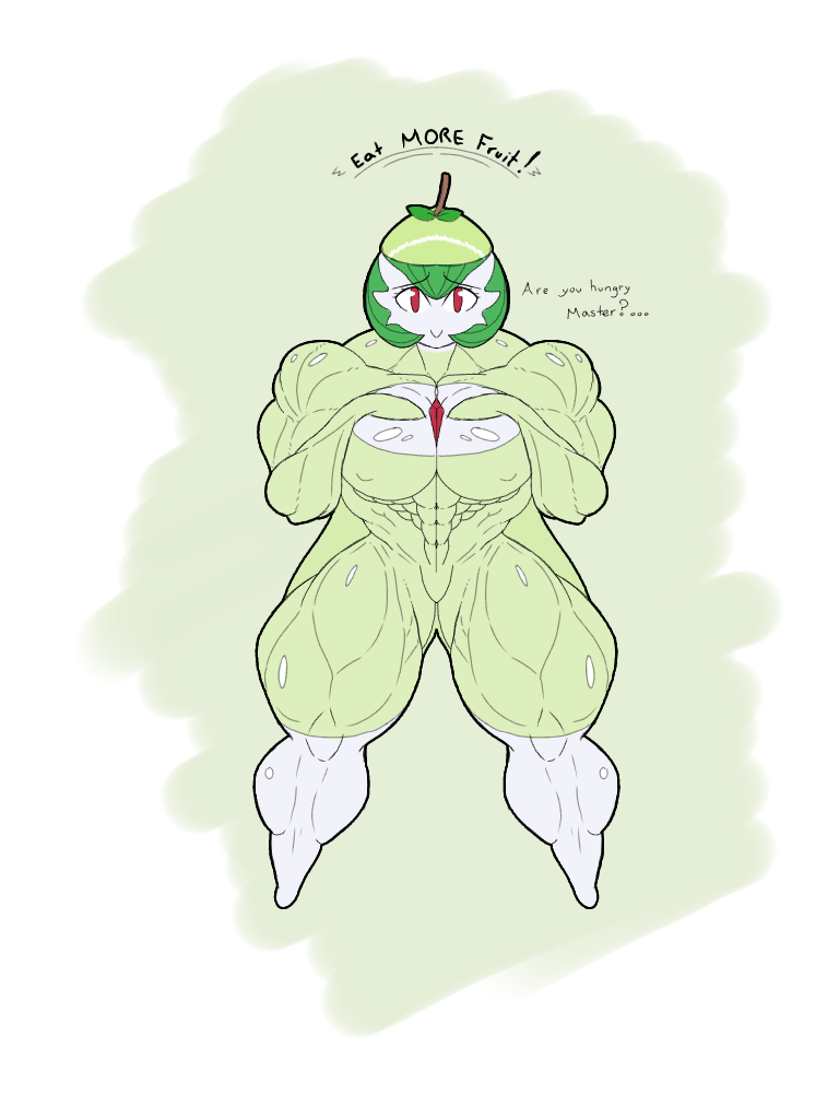 1girls abs big_breasts big_muscles body_paint breasts female_only gardevoir hyper muscular muscular_female nude pear pokemon pokemon_(species) pokemon_rse text thick_thighs what wide_hips xxdexseaxx