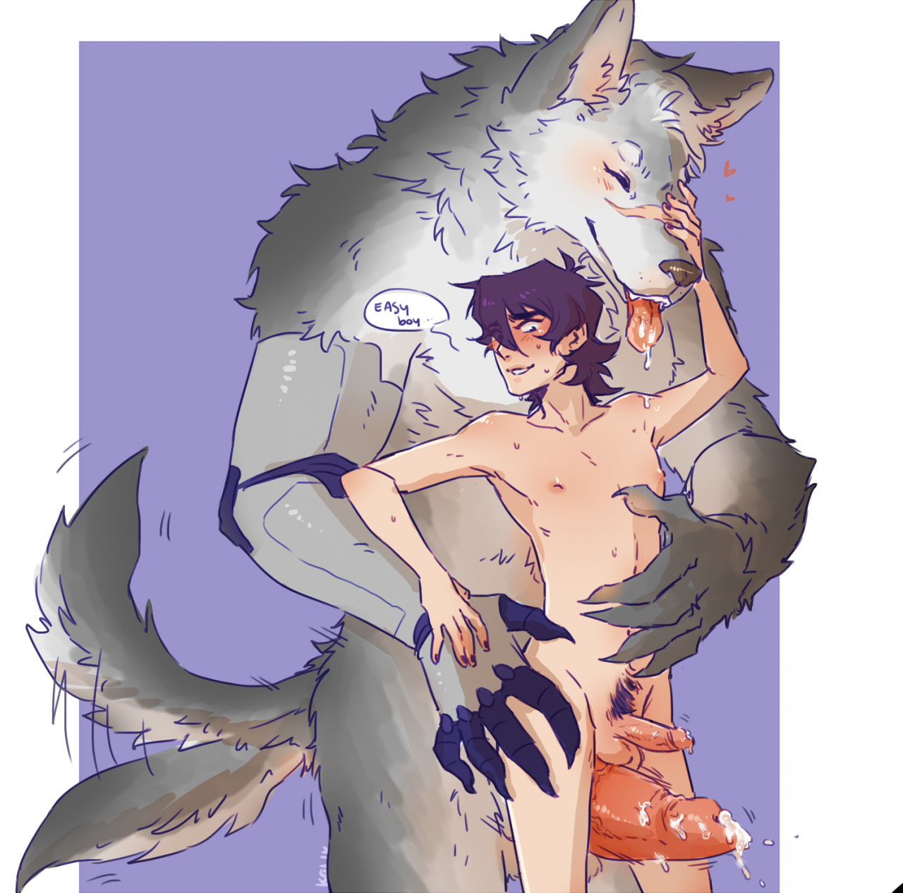 2boys, anthro, balls, bestiality, big dom small sub, canid, canine, canis, furry, gay, human, humansub, interspecies, keith kogane, male, nipples, penis, penis between thighs, penis size difference, robotic arm, scar, size difference, tagme, tail motion, tailwag, takashi shirogane, testicles, tongue, tongue out, voltron, voltron: legendary defender, werewolf, wolf, yaoi