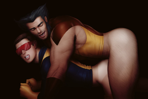 2boys anal anal_sex black_hair brown_hair cyclops_(x-men) drawnpr0n eyes_closed gay james_howlett male male_only marvel marvel_comics muscle no_visible_genitalia pleasure_face scott_summers superhero tanlines uncensored wolverine_(x-men) x-men yaoi