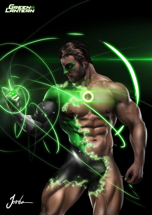 1boy 2018 abs artist_signature bara brown_hair bulge dc dissolving_clothes erect_nipples green_lantern green_lantern_(series) green_lantern_corps hal_jordan human human_only jorden_arts male male_only mask muscles muscular muscular_male partially_clothed patreon ring solo superhero undressing