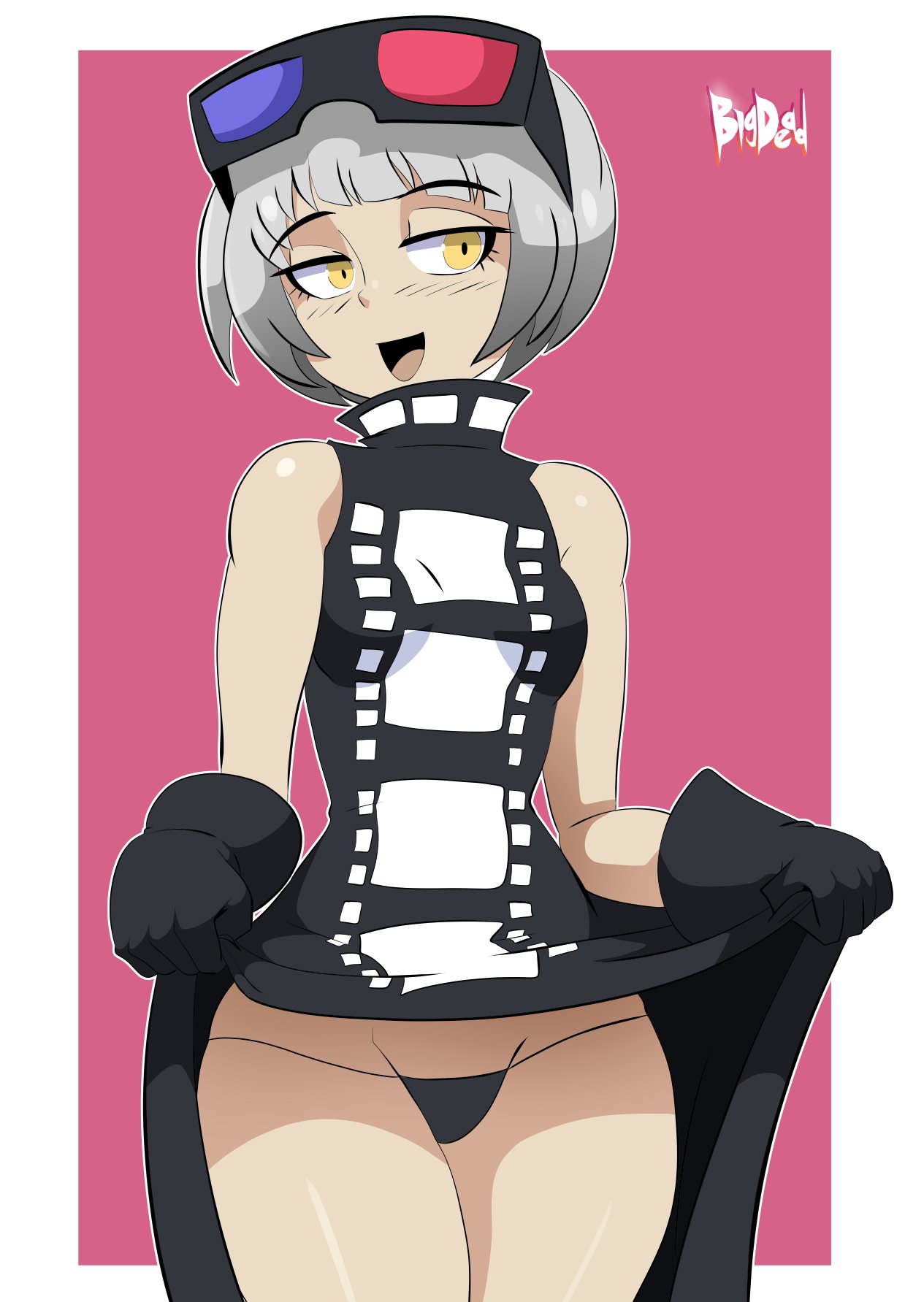 alternate_costume bigdeadalive clothing dress dress_lift elizabeth_(persona) female female_only hair panties persona persona_3 persona_q2 solo thick_thighs white_hair yellow_eyes