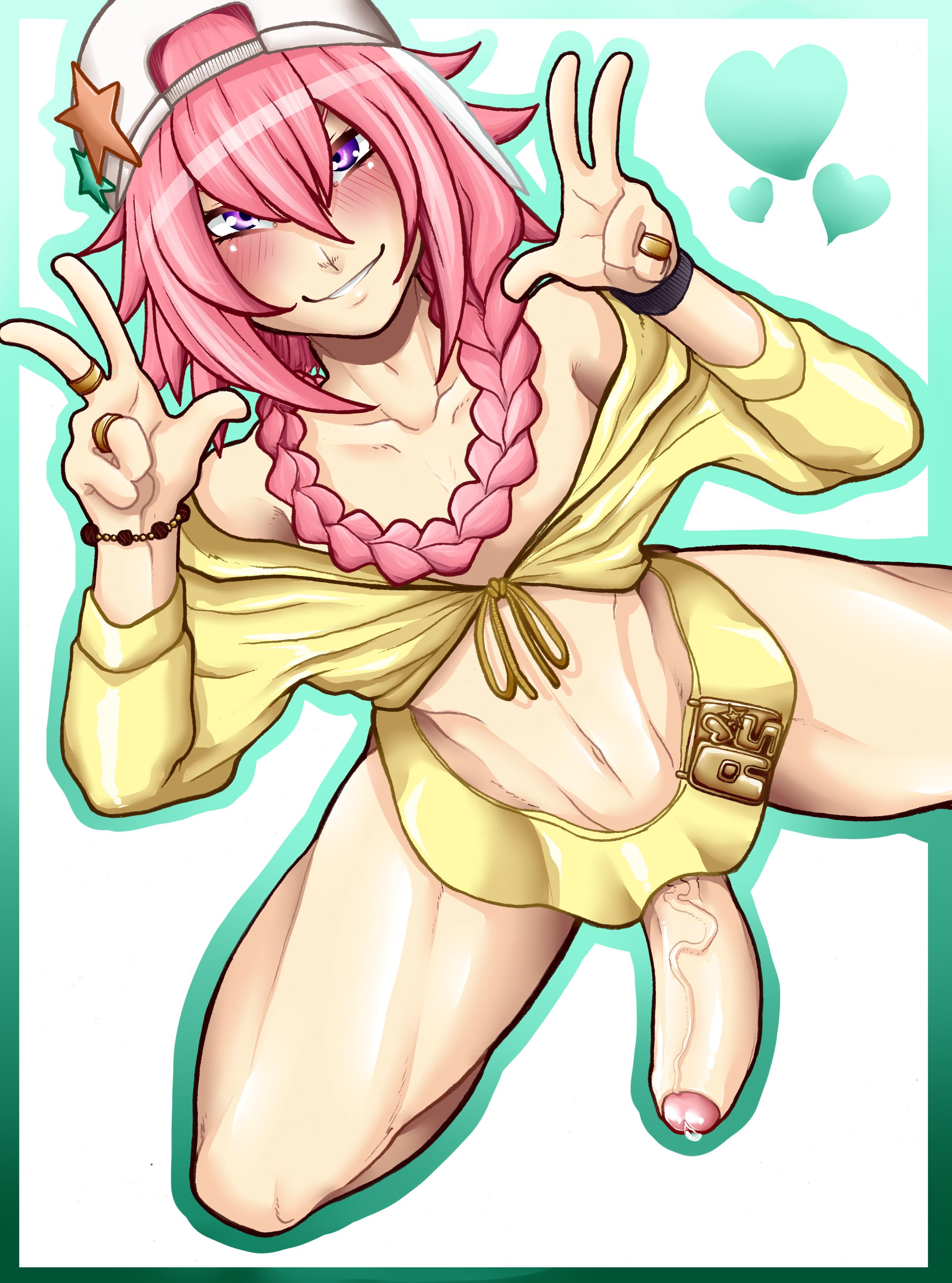 astolfo (fate), big penis, erection, fate (series), femboy, foreskin, girly, hung trap, looking at viewer, male, male only, penis, solo, tammaro, trap, uncircumcised, uncut