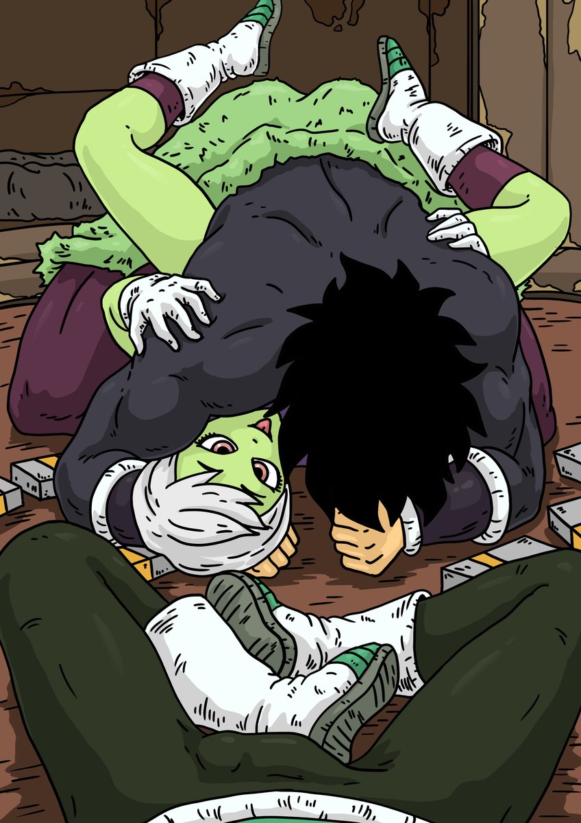 1girls, 2019, 2boys, black hair, broly, broly (dragon ball super), cheelai, clothing, cucked by friend, cuckold, dbart+18, dragon ball, dragon ball super, erection, erection under clothes, eyelashes, female, green skin, green-skinned female, grey hair, hands on back, legs up, male, male/female, mating press, multiple boys, multiple males, muscular, muscular male, outside, outside sex, penis, penis visible through clothing, sex, sitting, tongue, tongue out, watching, watching sex