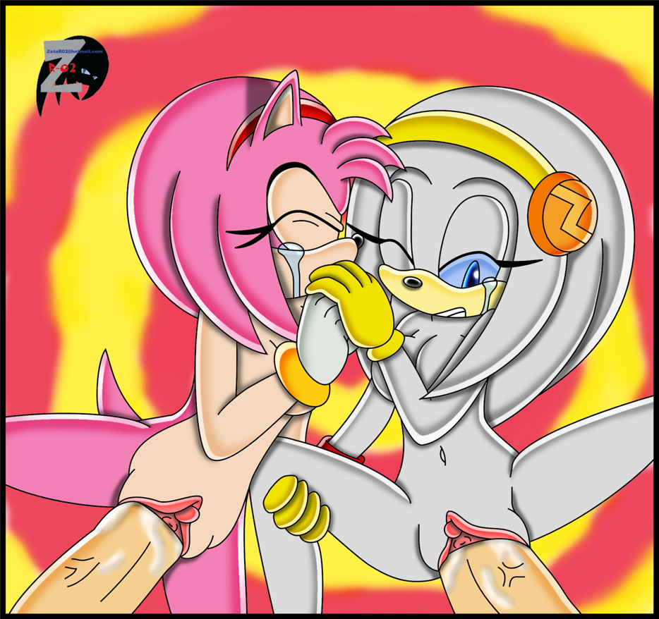 2girls amy_rose anthro breasts color crying echidna female fur furry hedgehog human human_on_anthro interspecies large_penis male male_human/female_anthro male_on_anthro mammal monotreme nude partial_male penis pussy sega sex sonic_(series) spiral_background straight straight_hair tears zeta_the_echidna zetar02