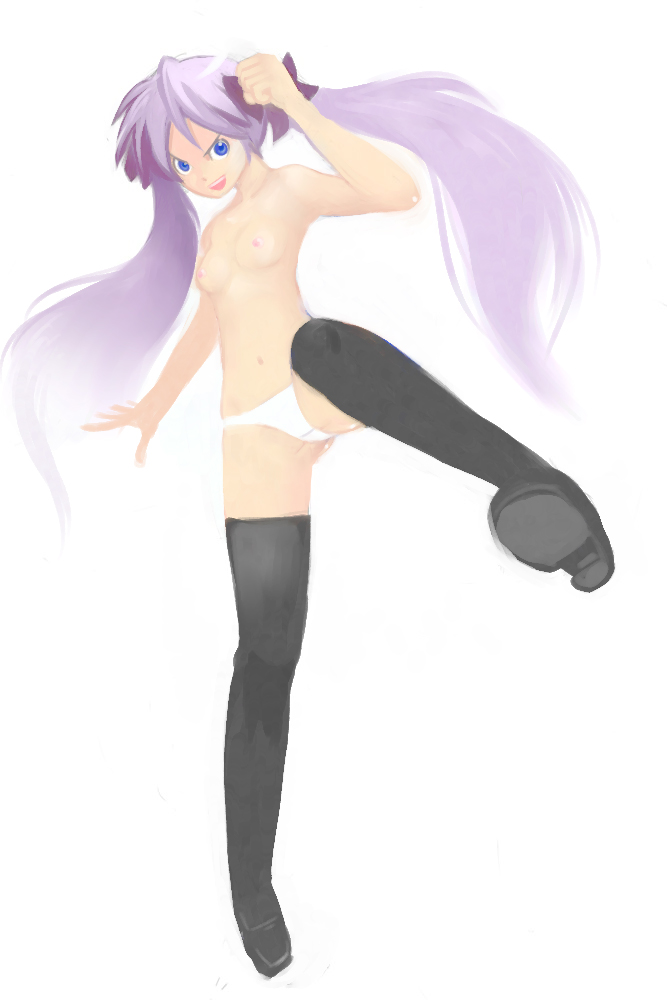 kagami_hiiragi kick kicking lucky_star nude okera panties thighhighs topless underwear underwear_only