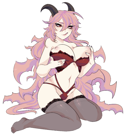 1girls breasts demon digiv1ce female funamusea horns huge_breasts lil_(funamusea) nude solo