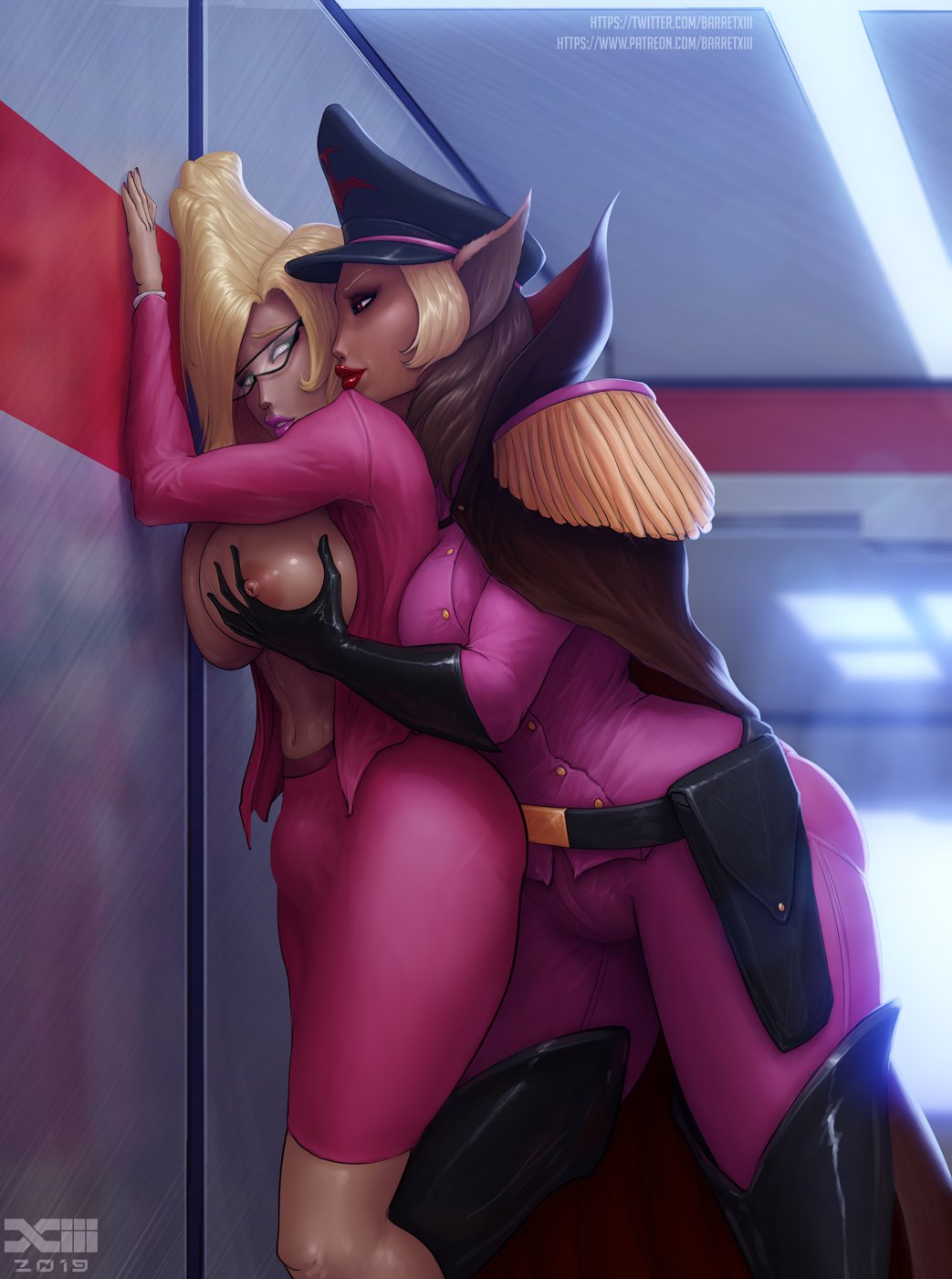 anthro areolae barretxiii big_breasts bimbo breast_grab breasts bulge callie_briggs dickgirl eyeshadow futanari intersex large_breasts lipstick makeup nipples office_lady swat_kats turmoil