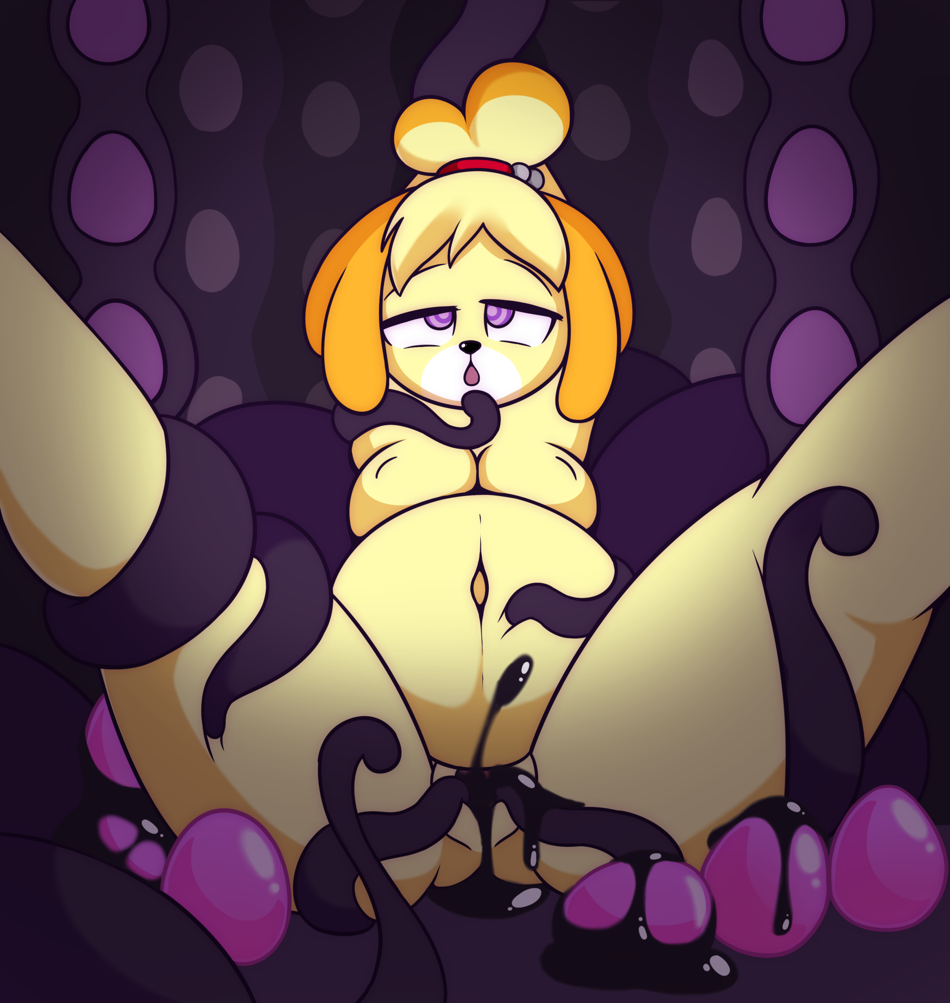 animal crossing, anthro, breasts, canine, corruption, cum, cum in pussy, cum inside, egg, egg laying, female, fur, helpless, hypnosis, immobile, inflation, inverted nipples, isabelle (animal crossing), mammal, mind break, mind control, nintendo, nude, penetration, pregnant, pussy, spread legs, tendrille, tentacle, tentacle rape, tentacle room, thick thighs, vaginal penetration, video game, yellow fur