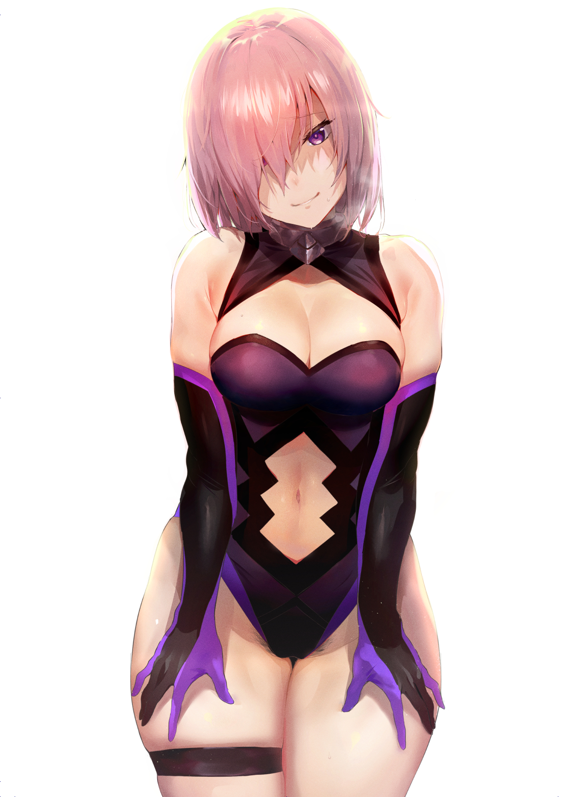 big breasts, breasts, cleavage, fate (series), fate/grand order, female, female only, iku (ikuchan kaoru), large breasts, looking at viewer, mash kyrielight, pubic hair, solo, thighhighs