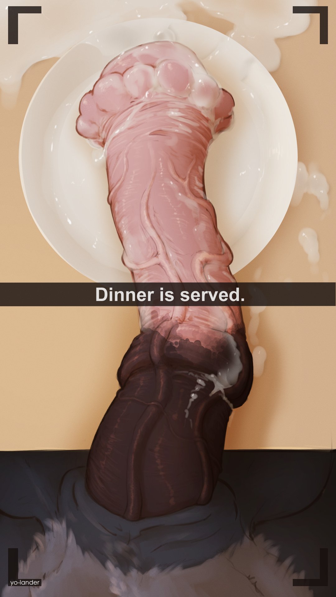 1boy, animal genitalia, animal penis, anthro, big penis, caption, cum, disembodied penis, english text, equine penis, excessive precum, flaccid, flaccid penis, horsecock, huge cock, hyper penis, male, male only, medial ring, multicolored penis, partial male, penis, penis out, photo, picture, plate, precum, snapchat, table, veiny penis, yo-lander