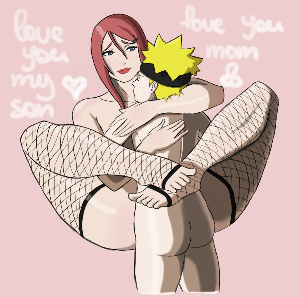 1boy, 1girls, age difference, armpits, ass, back, barefoot, blonde hair, blue eyes, breasts, closed eyes, eyelashes, feet, female, fishnets, heart, holding, hud, huge ass, human, incest, large breasts, larger female, leg lock, lipstick, male, mating press, milf, mother, mother and son, naruto, naruto (classic), naruto (series), naruto shippuden, ninja, norsa, older female, pink lipstick, red hair, redhead, sex, short hair, size difference, smaller male, source request, spoken heart, spread legs, straight, text, thighhighs, toes, uzumaki kushina, uzumaki naruto, younger male